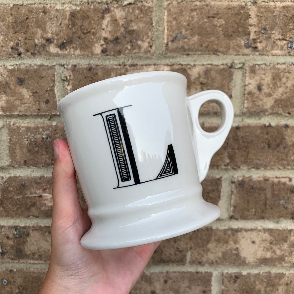 Anthropologie Cream/Black Monogram "L" Mug